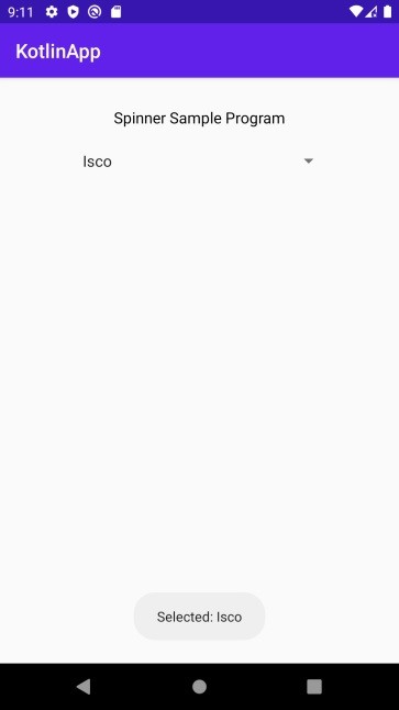 कोटलिन का उपयोग करके प्रारंभिक डिफ़ॉल्ट टेक्स्ट के साथ एंड्रॉइड स्पिनर कैसे बनाएं? 