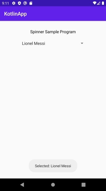 कोटलिन का उपयोग करके प्रारंभिक डिफ़ॉल्ट टेक्स्ट के साथ एंड्रॉइड स्पिनर कैसे बनाएं? 