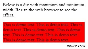 CSS का उपयोग करके किसी तत्व की न्यूनतम-चौड़ाई और अधिकतम-चौड़ाई सेट करें 