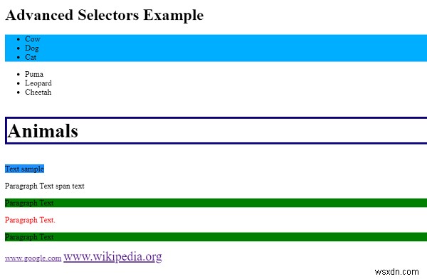 CSS में उन्नत चयनकर्ता 