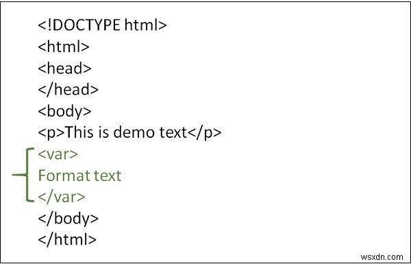 हम HTML में  var  टैग का उपयोग करके वेरिएबल फ़ॉर्मेटिंग कैसे करते हैं? 