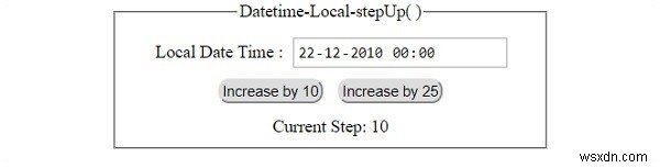 एचटीएमएल डोम इनपुट डेटाटाइमलोकल स्टेपअप () विधि 