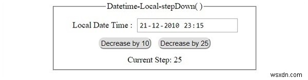 HTML DOM इनपुट डेटाटाइमलोकल स्टेपडाउन () विधि 