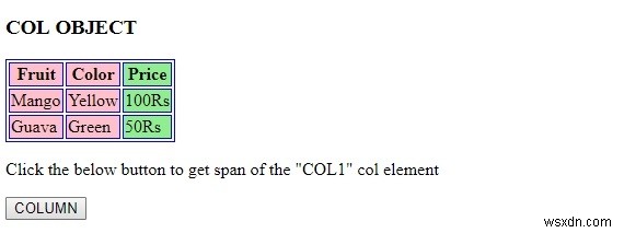 HTML DOM कॉलम ऑब्जेक्ट 