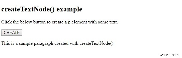 HTML डोम createTextNode () विधि 