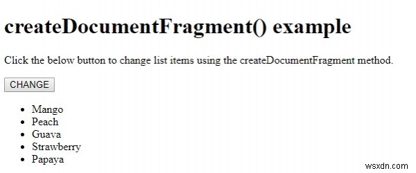 HTML डोम createDocumentFragment() विधि 