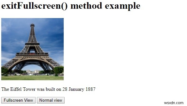 HTML DOM से बाहर निकलें फुलस्क्रीन () विधि 
