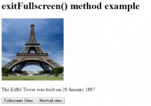 HTML DOM से बाहर निकलें फुलस्क्रीन () विधि 