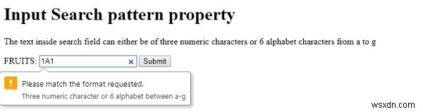 HTML DOM इनपुट सर्च पैटर्न प्रॉपर्टी 
