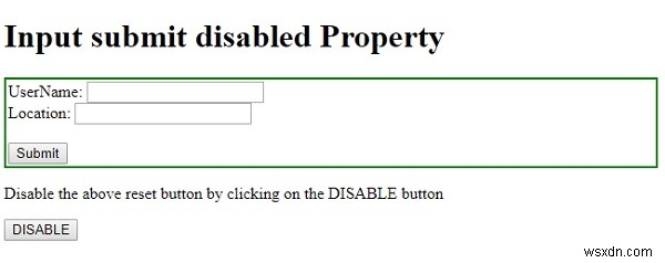 HTML DOM इनपुट अक्षम संपत्ति सबमिट करें 