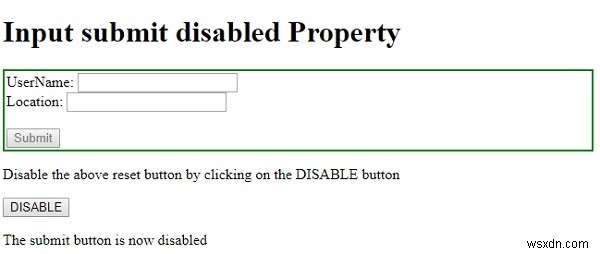 HTML DOM इनपुट अक्षम संपत्ति सबमिट करें 