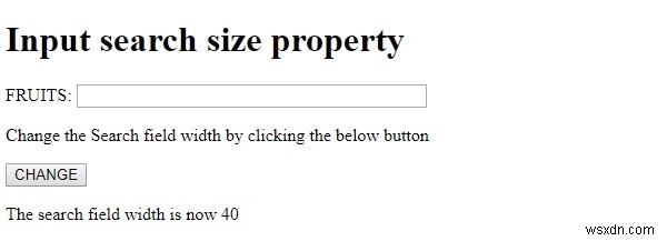 HTML DOM इनपुट सर्च साइज प्रॉपर्टी 