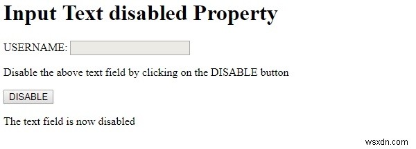 HTML DOM इनपुट टेक्स्ट अक्षम संपत्ति 