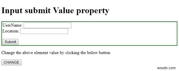 HTML DOM इनपुट सबमिट वैल्यू प्रॉपर्टी 
