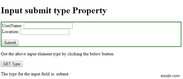 एचटीएमएल डोम इनपुट सबमिट प्रकार संपत्ति 