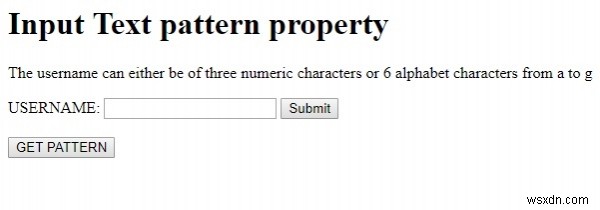 HTML DOM इनपुट टेक्स्ट पैटर्न गुण 