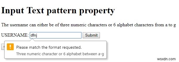 HTML DOM इनपुट टेक्स्ट पैटर्न गुण 