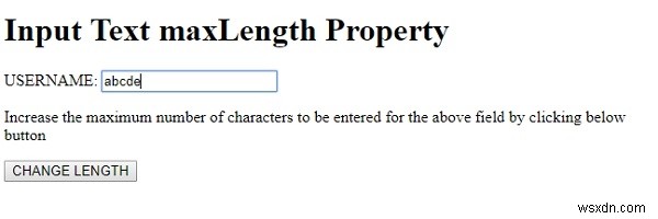 एचटीएमएल डोम इनपुट टेक्स्ट अधिकतम लम्बाई संपत्ति 