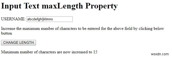 एचटीएमएल डोम इनपुट टेक्स्ट अधिकतम लम्बाई संपत्ति 