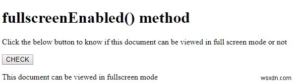 एचटीएमएल डोम फुलस्क्रीन सक्षम () विधि 