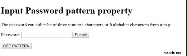 HTML DOM इनपुट पासवर्ड पैटर्न गुण 