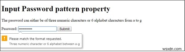 HTML DOM इनपुट पासवर्ड पैटर्न गुण 