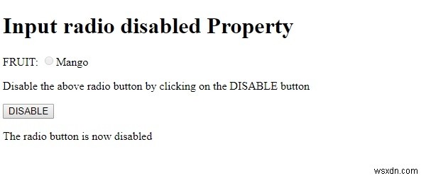 एचटीएमएल डोम इनपुट रेडियो अक्षम संपत्ति 