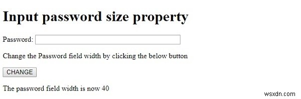 एचटीएमएल डोम इनपुट पासवर्ड आकार संपत्ति 