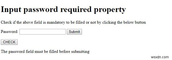 एचटीएमएल डोम इनपुट पासवर्ड आवश्यक संपत्ति 