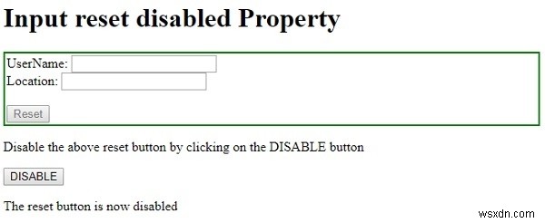 HTML DOM इनपुट अक्षम संपत्ति रीसेट करें 