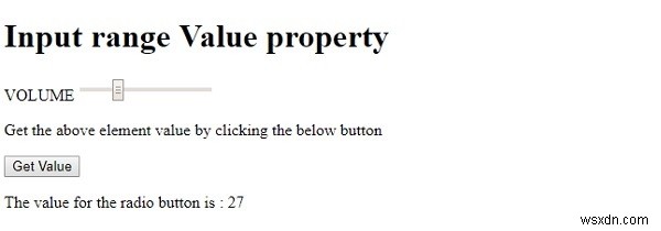 HTML DOM इनपुट रेंज वैल्यू प्रॉपर्टी 