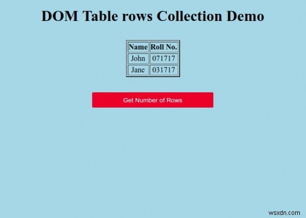 HTML DOM तालिका पंक्तियों का संग्रह 