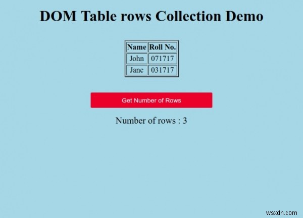 HTML DOM तालिका पंक्तियों का संग्रह 