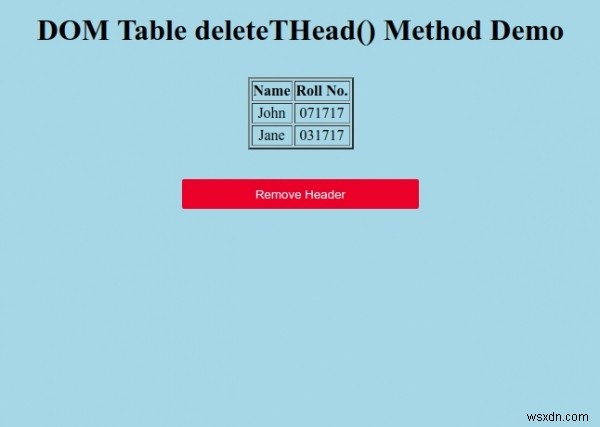 एचटीएमएल डोम टेबल डिलीटहेड () विधि 