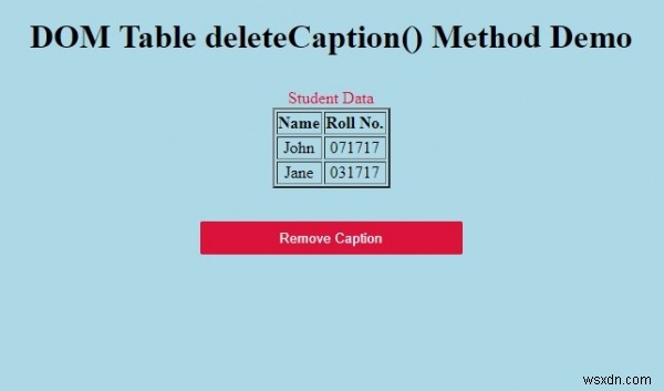 HTML DOM टेबल डिलीट कैप्शन () मेथड 