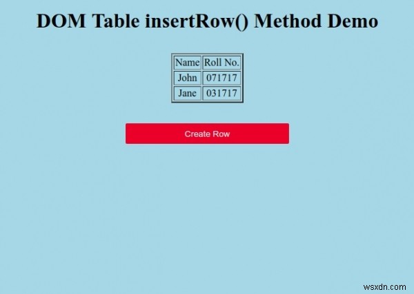 HTML DOM तालिका सम्मिलित करेंरो () विधि 