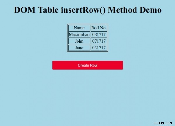 HTML DOM तालिका सम्मिलित करेंरो () विधि 