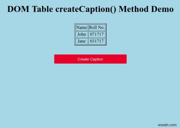 HTML DOM टेबल क्रिएटकैप्शन () मेथड 