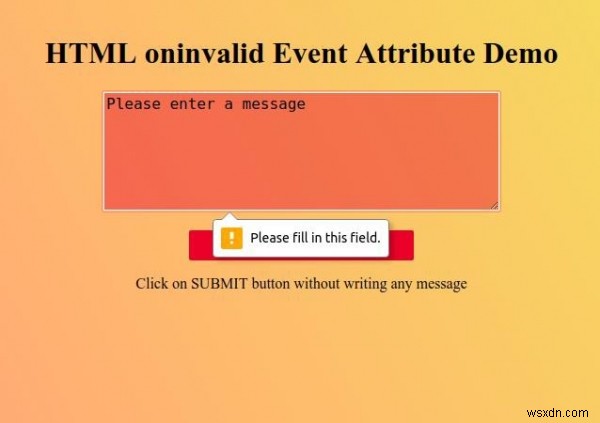 अमान्य ईवेंट विशेषता पर HTML 