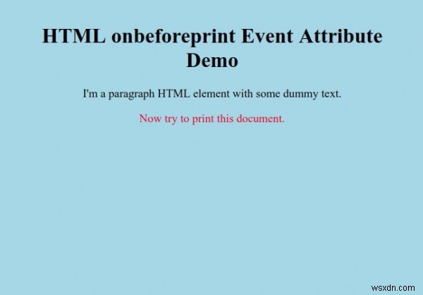 HTML onbeforeprint ईवेंट विशेषता 