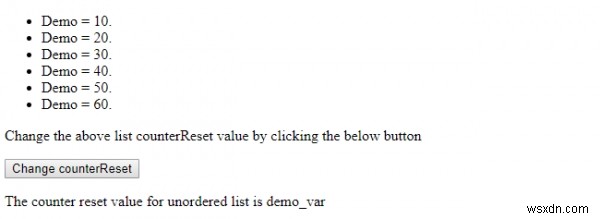 एचटीएमएल डोम स्टाइल काउंटर रीसेट संपत्ति 