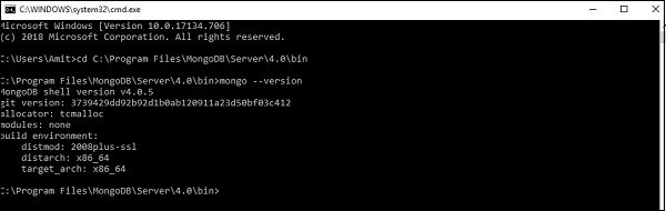 मुझे कैसे पता चलेगा कि कमांड लाइन का उपयोग करके कौन सा MongoDB संस्करण स्थापित है? 