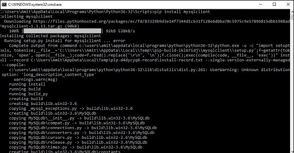 पाइप का उपयोग करके पायथन MySQLdb मॉड्यूल कैसे स्थापित करें? 