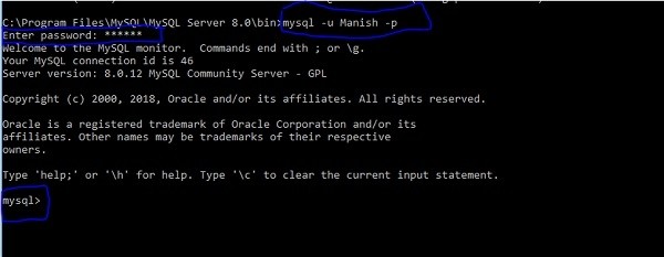 कमांड लाइन से MySQL डेटाबेस से कनेक्ट हो रहा है? 