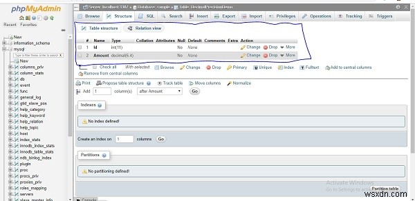 PHPMyAdmin का उपयोग करके MySQL डेटाबेस में दशमलव परिशुद्धता और स्केल संख्या कैसे निर्दिष्ट करें? 