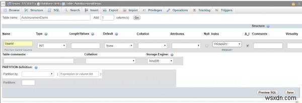 PhpMyAdmin का उपयोग करके MySQL डेटाबेस में कॉलम में ऑटो-इन्क्रीमेंट कैसे जोड़ें? 