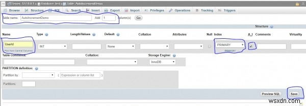 PhpMyAdmin का उपयोग करके MySQL डेटाबेस में कॉलम में ऑटो-इन्क्रीमेंट कैसे जोड़ें? 