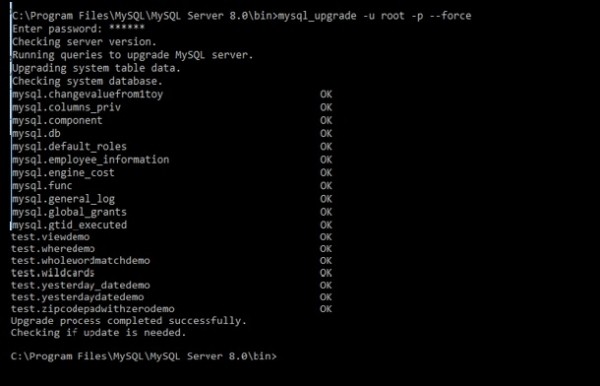 कमांड लाइन से MySQL सर्वर को अपग्रेड कैसे करें? 