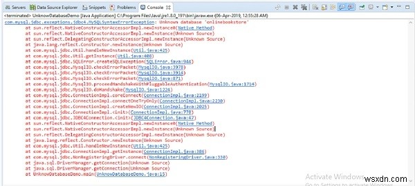 Java-MySQL के साथ JDBC त्रुटि में अज्ञात डेटाबेस का समाधान करें? 