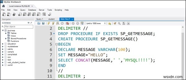 MySQL कार्यक्षेत्र का उपयोग करके संग्रहीत कार्यविधियाँ बनाएँ? 